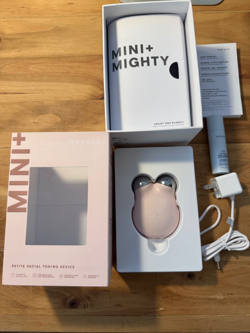 NUFACE Mini+ Plus Petite Facial Toning Device Pink Sandy Rose with Charger